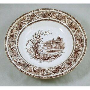 W.H. Grindley Daffodil Brown White Transferware Ironstone Bowl Ca. 1880s Vintage